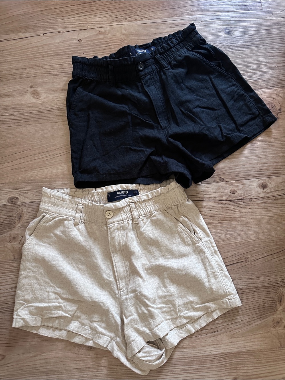 Hollister Linen Shorts — Black & Beige Set
